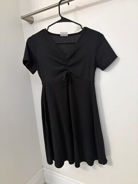 Olivia Rae Black Short Sleeve Ruched Tie Mini Dress